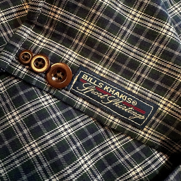 BILL’S KHAKIS Men’s Navy & Green Plaid Cotton Blend Button Down Shirt - Sz Large - Picture 7 of 14